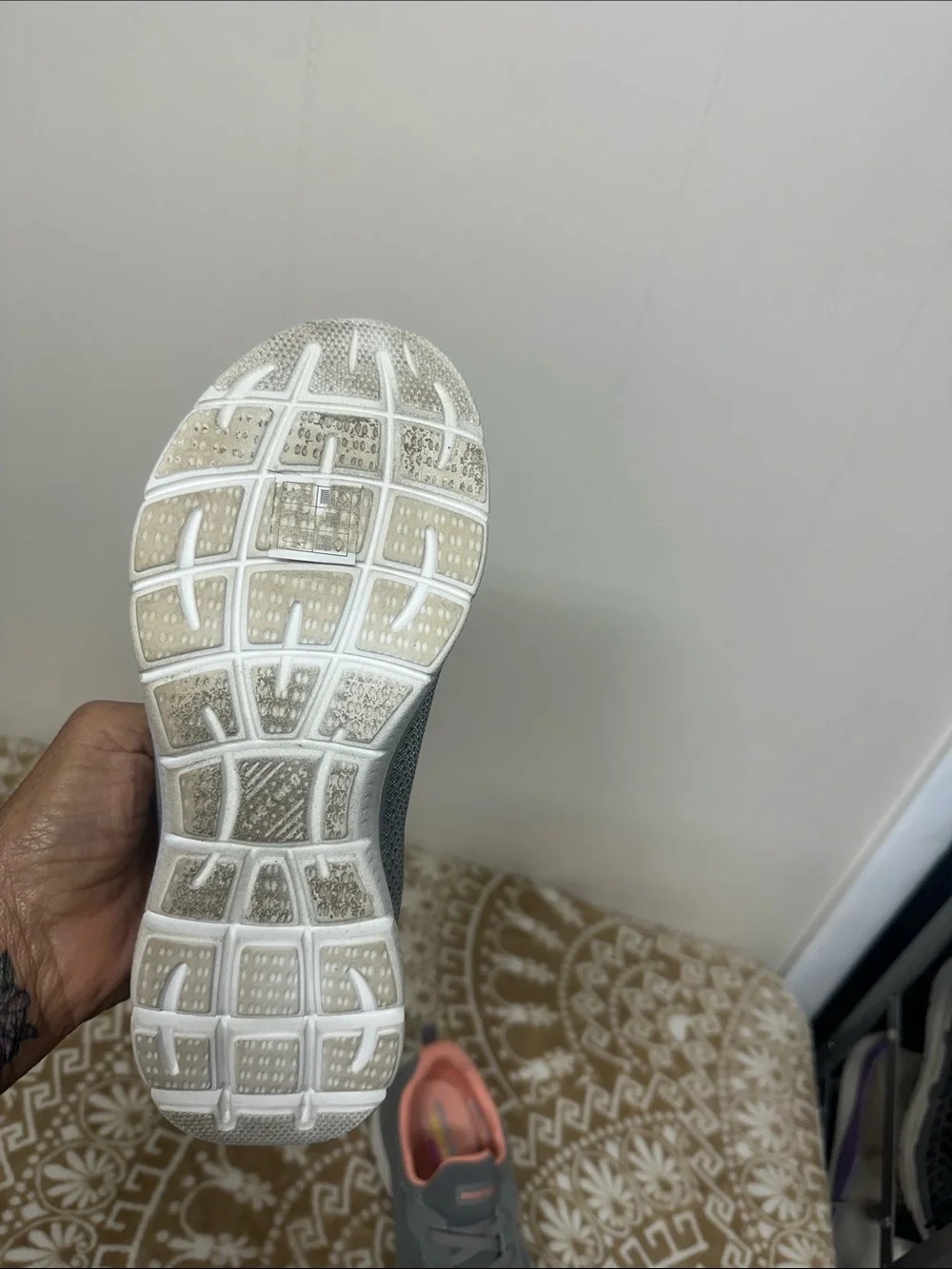 Skechers Gray with Coral Lined Slip-On Lace Sneakers